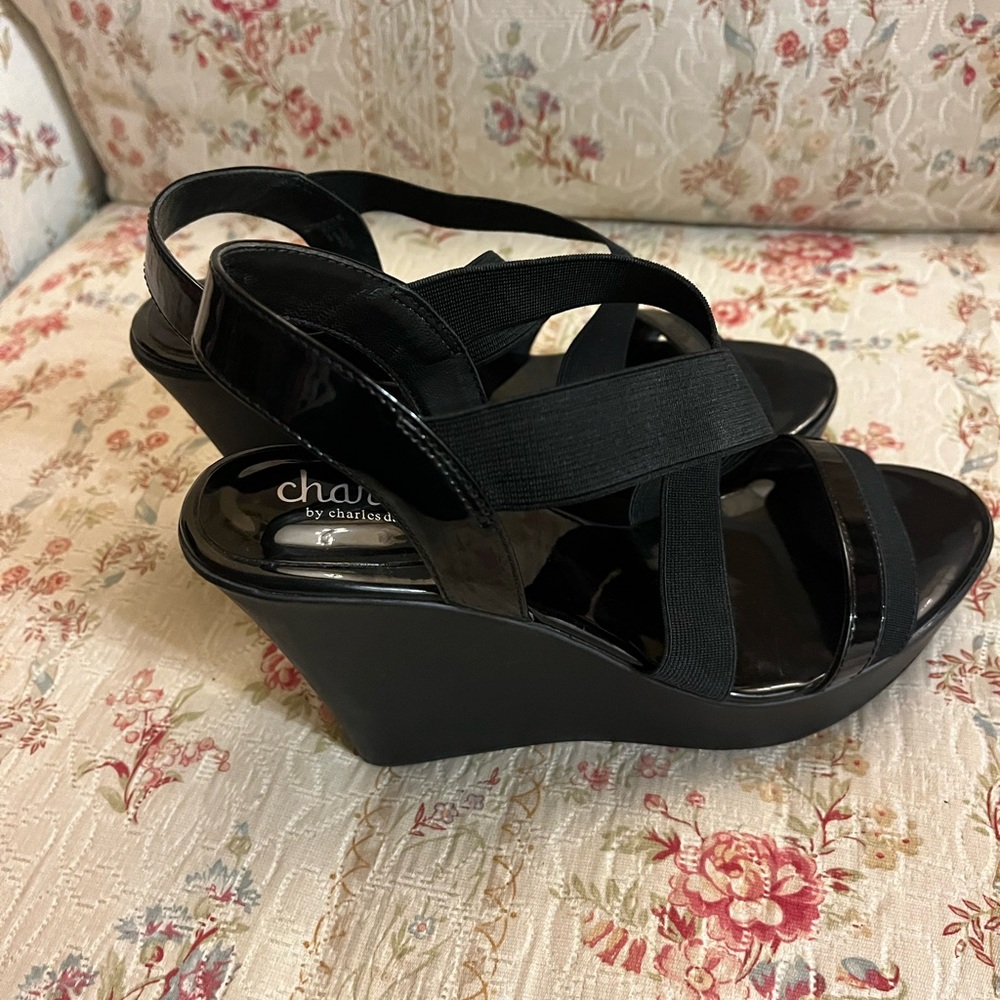 Charlies David Elegant Black Wedge Platform Heels/Like New - Picture 2 of 7